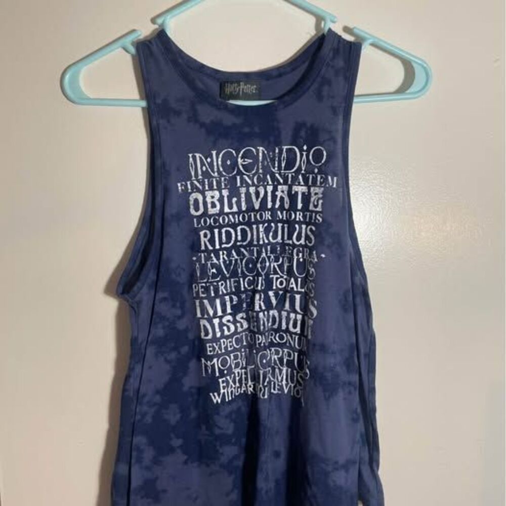 Harry Potter Magic Wizarding Spells Blue Tie Dye Tank Top, Size S
